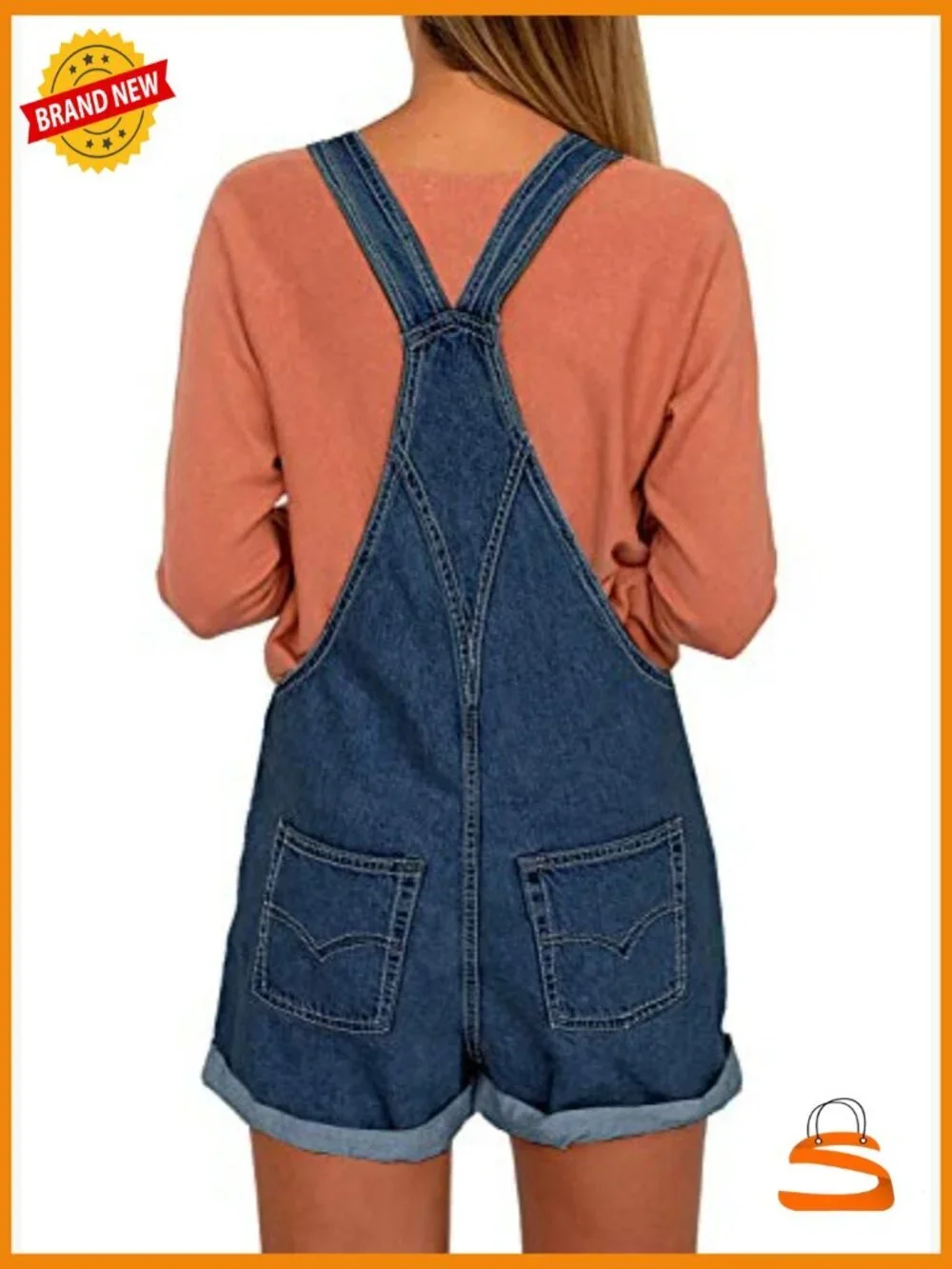 Denim Overall Shorts Romper Adjustable Straps Cuffed Hem